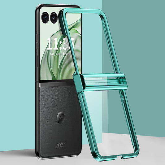 For Motorola Razr 50 Ultra 5G Clear Case Hinge Design Electroplating PC Phone Cover - Green