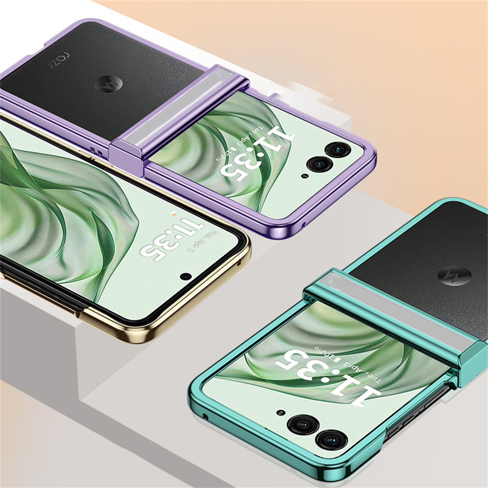 For Motorola Razr 50 Ultra 5G Clear Case Hinge Design Electroplating PC Phone Cover - Purple