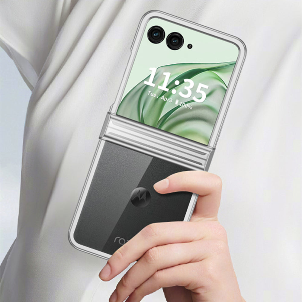 For Motorola Razr 50 Ultra 5G Clear Case Hinge Design Electroplating PC Phone Cover - Black