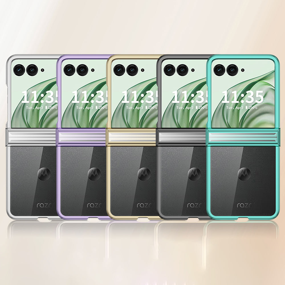 For Motorola Razr 50 Ultra 5G Clear Case Hinge Design Electroplating PC Phone Cover - Black