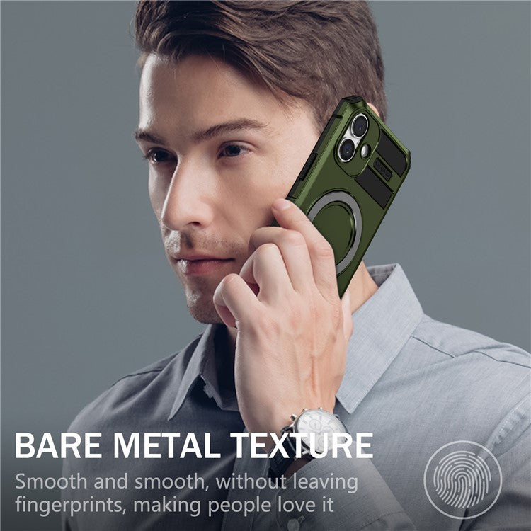 For iPhone 16 Case Magnetic Kickstand PC+TPU Phone Cover Compatible with MagSafe - Green