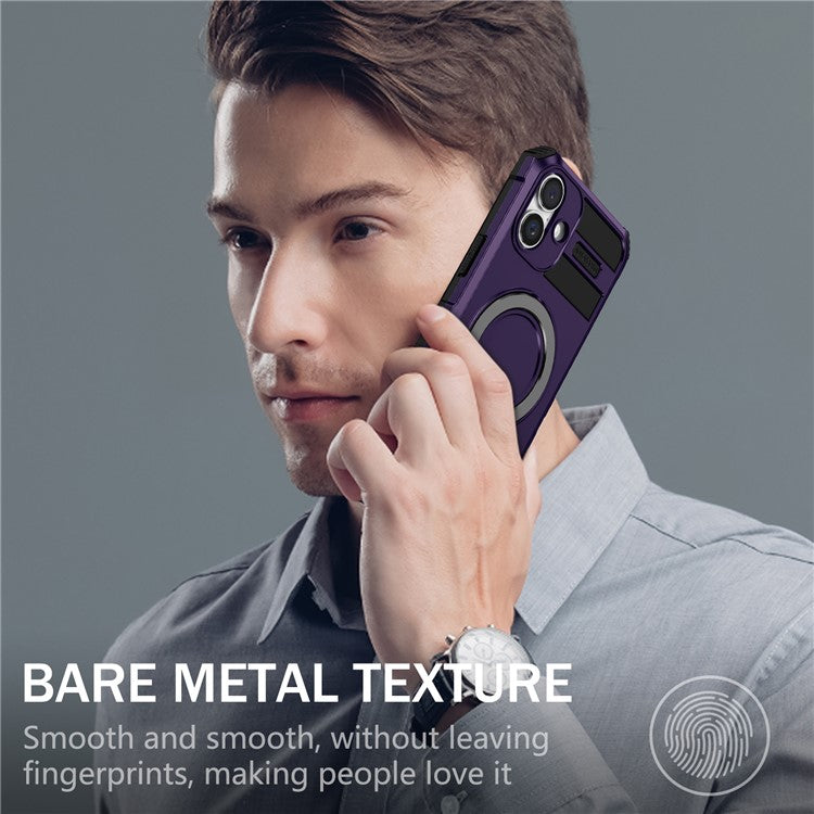 For iPhone 16 Plus Magnetic Case PC+TPU Anti-Scratch Phone Cover with Ring Holder - Purple