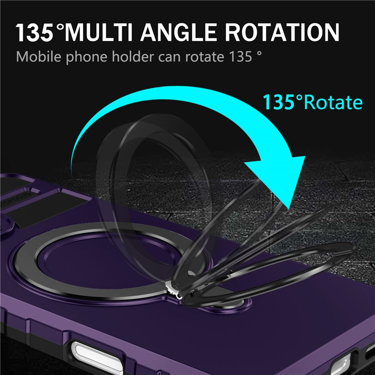 For iPhone 16 Plus Magnetic Case PC+TPU Anti-Scratch Phone Cover with Ring Holder - Purple