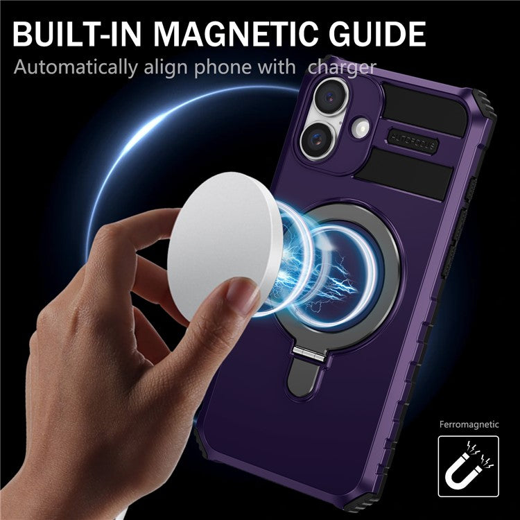 For iPhone 16 Plus Magnetic Case PC+TPU Anti-Scratch Phone Cover with Ring Holder - Purple