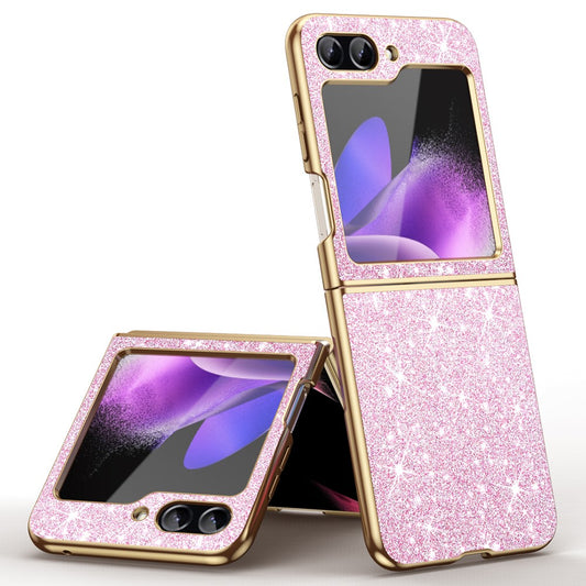 For Samsung Galaxy Z Flip7 FE 5G / Z Flip6 5G Case Leather+PC Phone Cover Sparkle Glitter - Pink
