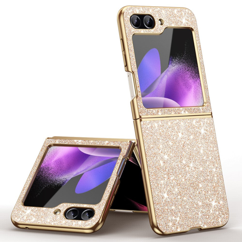 For Samsung Galaxy Z Flip7 FE 5G / Z Flip6 5G Case Leather+PC Phone Cover Sparkle Glitter - Gold