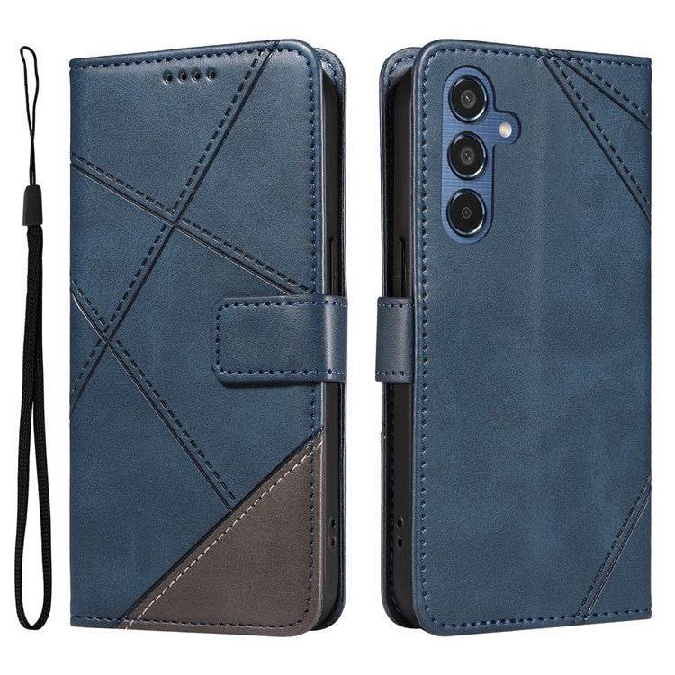 For Samsung Galaxy M35 5G Case Folding Stand Leather Geometric Wallet Phone Cover - Blue
