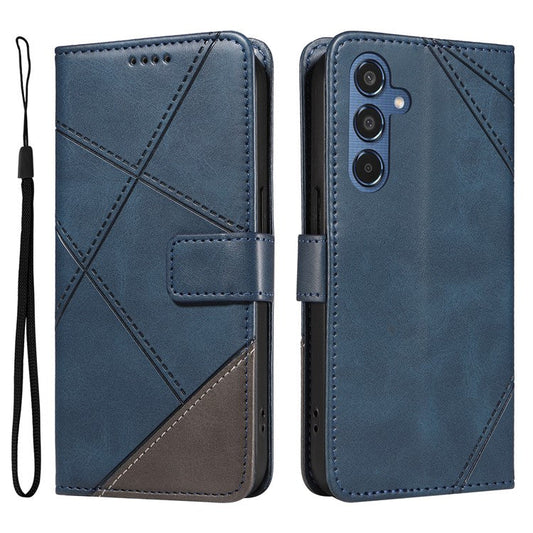 For Samsung Galaxy M35 5G Case Folding Stand Leather Geometric Wallet Phone Cover - Blue