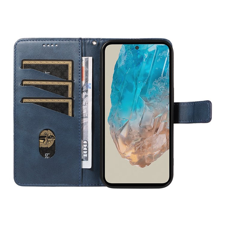 For Samsung Galaxy M35 5G Case Folding Stand Leather Geometric Wallet Phone Cover - Blue
