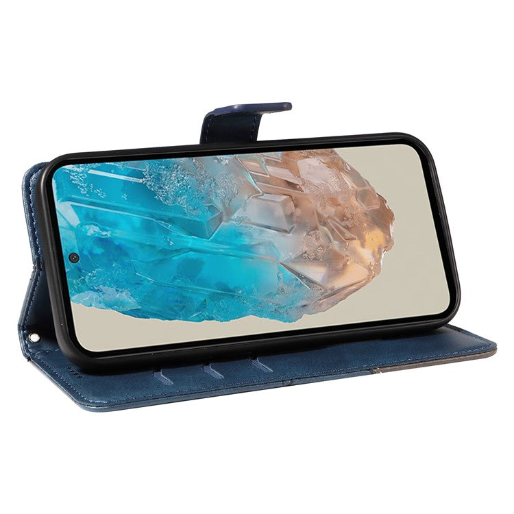 For Samsung Galaxy M35 5G Case Folding Stand Leather Geometric Wallet Phone Cover - Blue