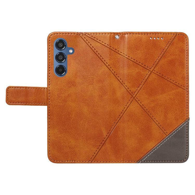 For Samsung Galaxy M35 5G Case Folding Stand Leather Geometric Wallet Phone Cover - Brown