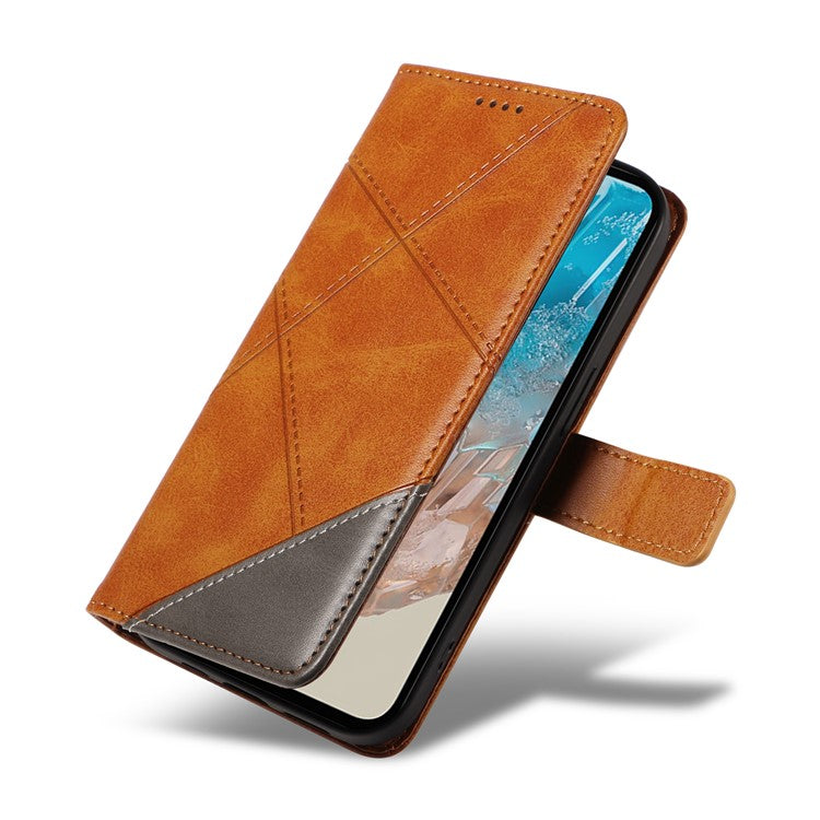 For Samsung Galaxy M35 5G Case Folding Stand Leather Geometric Wallet Phone Cover - Brown