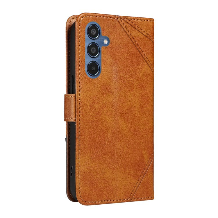 For Samsung Galaxy M35 5G Case Folding Stand Leather Geometric Wallet Phone Cover - Brown
