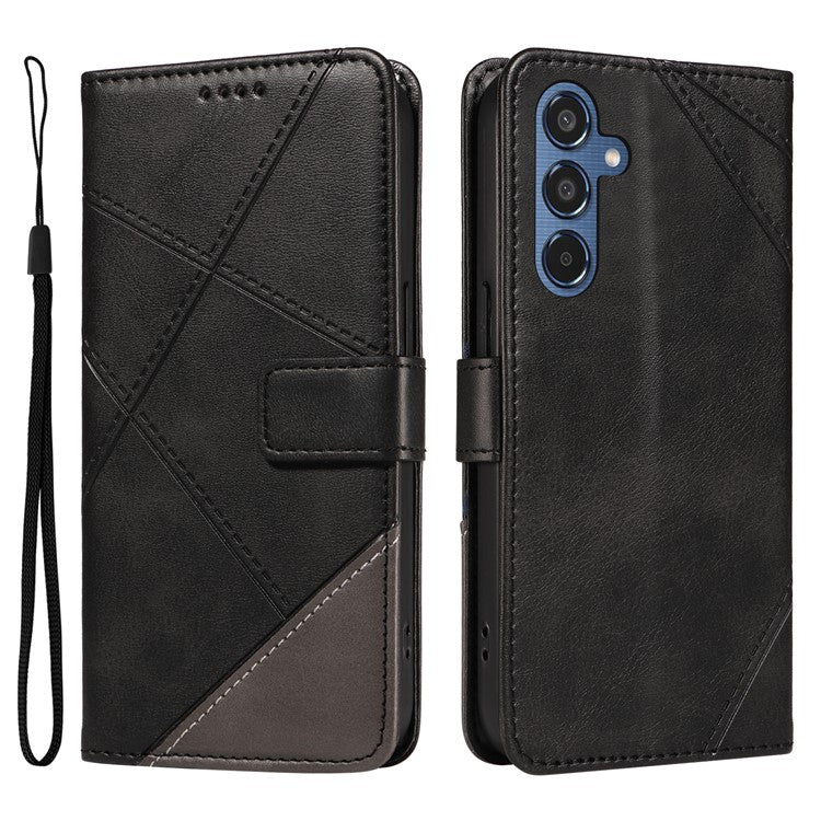 For Samsung Galaxy M35 5G Case Folding Stand Leather Geometric Wallet Phone Cover - Black
