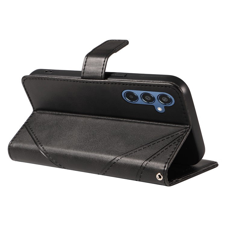 For Samsung Galaxy M35 5G Case Folding Stand Leather Geometric Wallet Phone Cover - Black