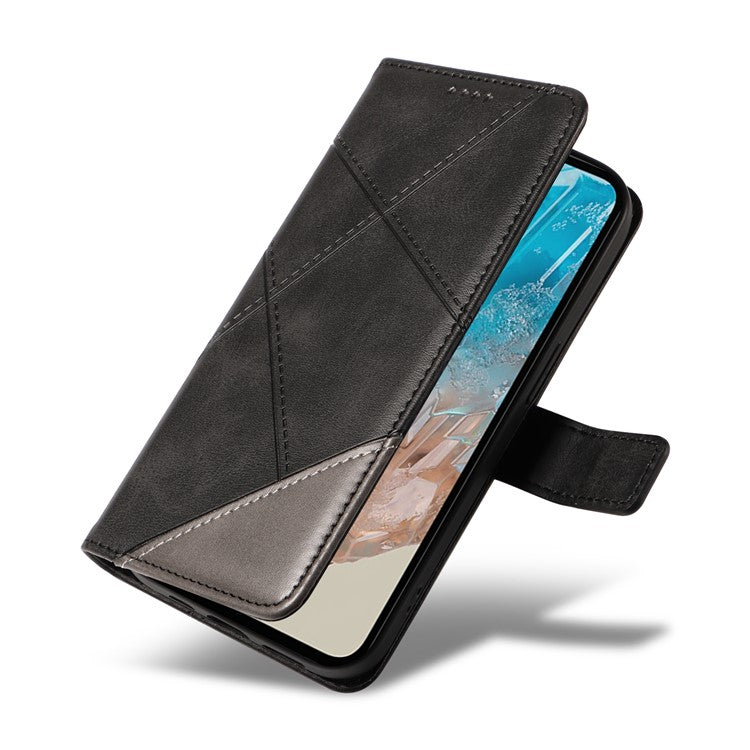 For Samsung Galaxy M35 5G Case Folding Stand Leather Geometric Wallet Phone Cover - Black
