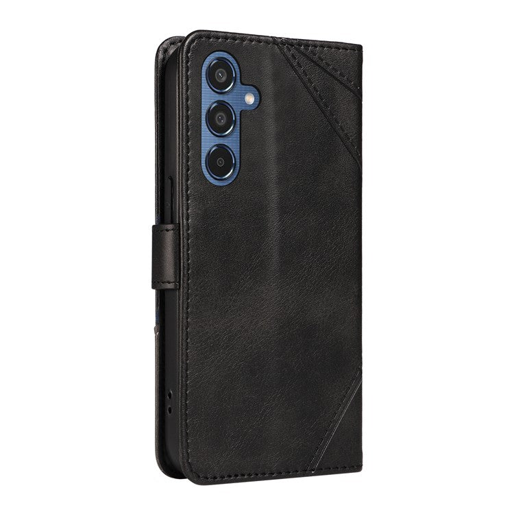 For Samsung Galaxy M35 5G Case Folding Stand Leather Geometric Wallet Phone Cover - Black