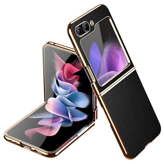 For Samsung Galaxy Z Flip6 5G Case Litchi Texture Leather Coated PC Phone Cover - Black
