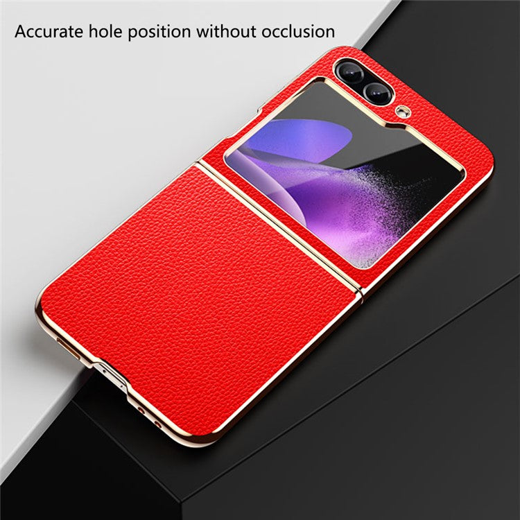 For Samsung Galaxy Z Flip6 5G Case Litchi Texture Leather Coated PC Phone Cover - Black