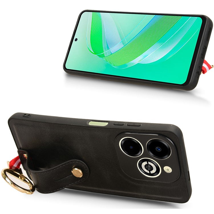 For Infinix Smart 8 Plus / 8 Pro 4G Phone Case Wristband Kickstand Leather+PC+TPU Cover - Black