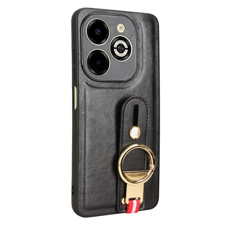 For Infinix Smart 8 Plus / 8 Pro 4G Phone Case Wristband Kickstand Leather+PC+TPU Cover - Black