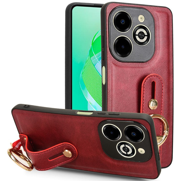 For Infinix Smart 8 Plus / 8 Pro 4G Phone Case Wristband Kickstand Leather+PC+TPU Cover - Red