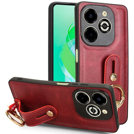 For Infinix Smart 8 Plus / 8 Pro 4G Phone Case Wristband Kickstand Leather+PC+TPU Cover - Red