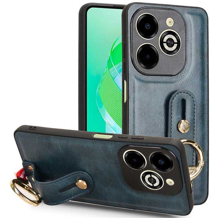 For Infinix Smart 8 Plus / 8 Pro 4G Phone Case Wristband Kickstand Leather+PC+TPU Cover - Blue