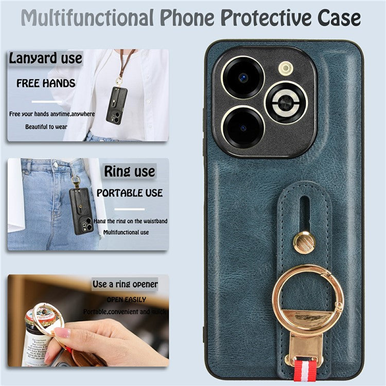 For Infinix Smart 8 Plus / 8 Pro 4G Phone Case Wristband Kickstand Leather+PC+TPU Cover - Blue