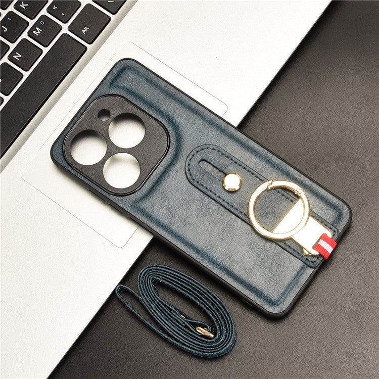 For Infinix Smart 8 Plus / 8 Pro 4G Phone Case Wristband Kickstand Leather+PC+TPU Cover - Blue