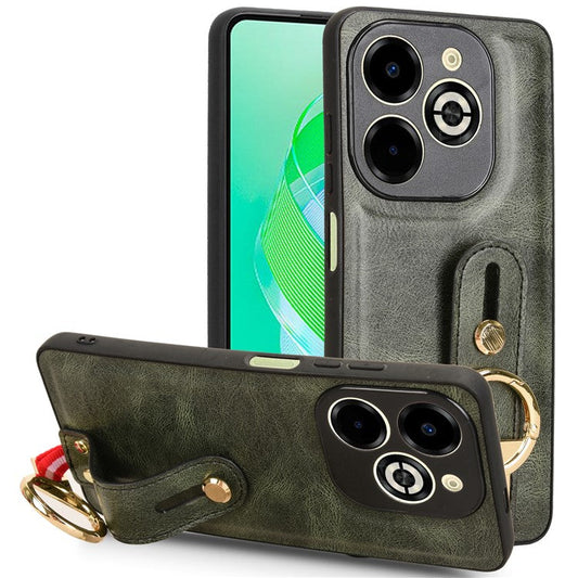 For Infinix Smart 8 Plus / 8 Pro 4G Phone Case Wristband Kickstand Leather+PC+TPU Cover - Green