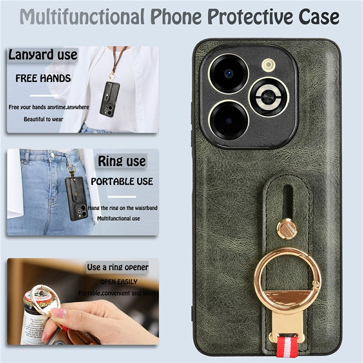 For Infinix Smart 8 Plus / 8 Pro 4G Phone Case Wristband Kickstand Leather+PC+TPU Cover - Green