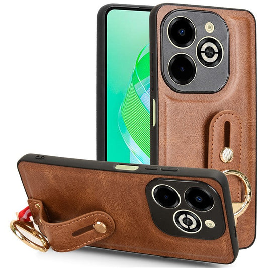 For Infinix Smart 8 Plus / 8 Pro 4G Phone Case Wristband Kickstand Leather+PC+TPU Cover - Brown