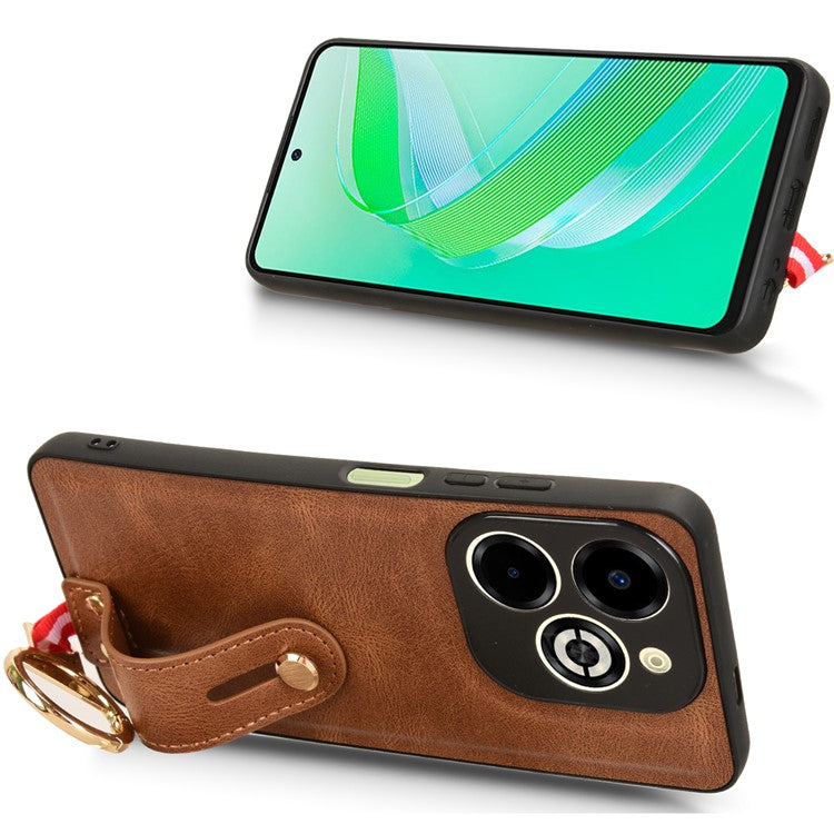 For Infinix Smart 8 Plus / 8 Pro 4G Phone Case Wristband Kickstand Leather+PC+TPU Cover - Brown