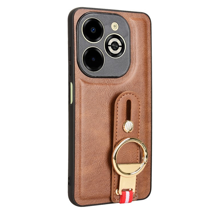 For Infinix Smart 8 Plus / 8 Pro 4G Phone Case Wristband Kickstand Leather+PC+TPU Cover - Brown