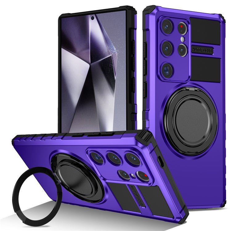 For Samsung Galaxy S24 Ultra Case Compatible with MagSafe Rotary Kickstand Anti-Drop TPU+PC Phone Cover - Purple