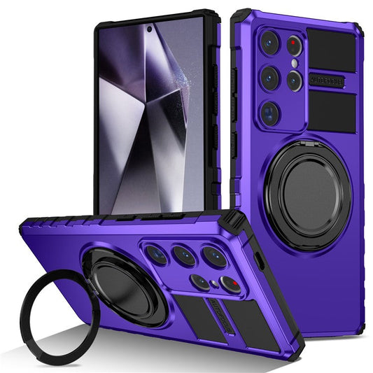 For Samsung Galaxy S24 Ultra Case Compatible with MagSafe Rotary Kickstand Anti-Drop TPU+PC Phone Cover - Purple