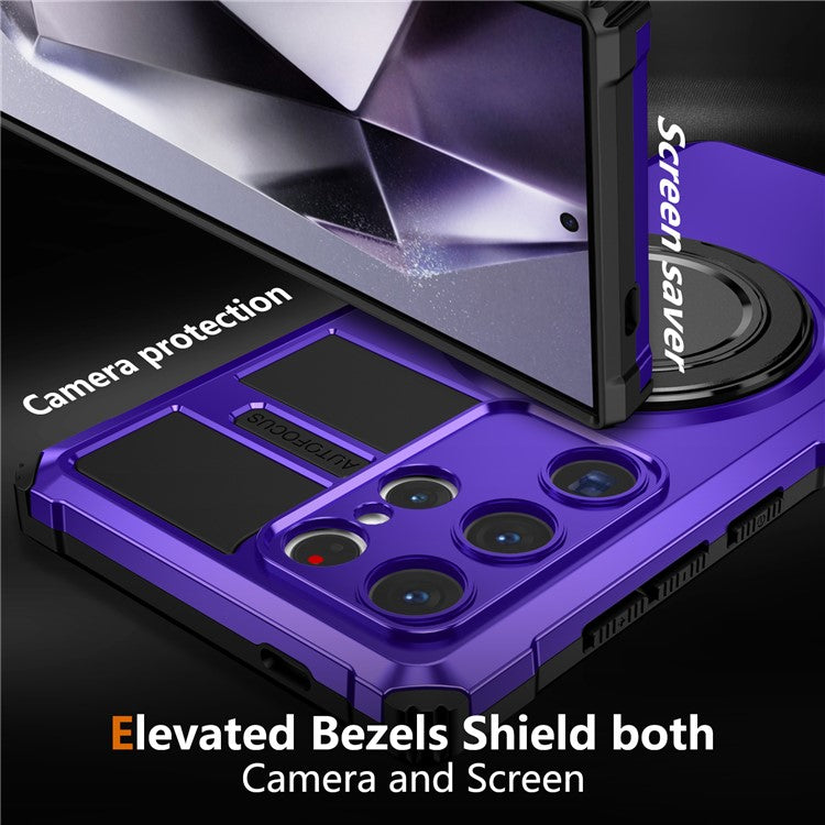For Samsung Galaxy S24 Ultra Case Compatible with MagSafe Rotary Kickstand Anti-Drop TPU+PC Phone Cover - Purple