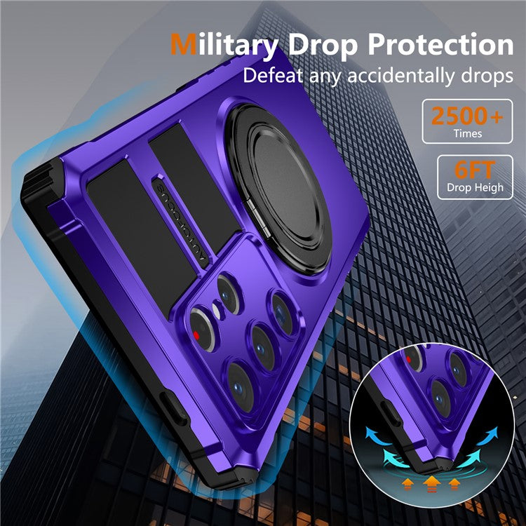 For Samsung Galaxy S24 Ultra Case Compatible with MagSafe Rotary Kickstand Anti-Drop TPU+PC Phone Cover - Purple
