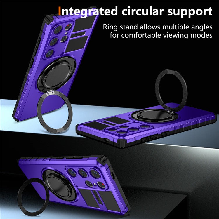 For Samsung Galaxy S24 Ultra Case Compatible with MagSafe Rotary Kickstand Anti-Drop TPU+PC Phone Cover - Purple