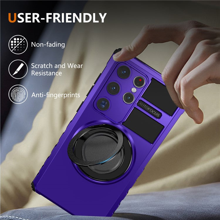 For Samsung Galaxy S24 Ultra Case Compatible with MagSafe Rotary Kickstand Anti-Drop TPU+PC Phone Cover - Purple