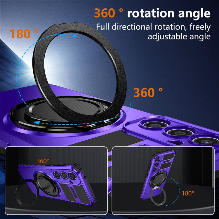 For Samsung Galaxy S23 FE Case Compatible with MagSafe Rotary Kickstand Anti-Drop TPU+PC Phone Cover - Purple