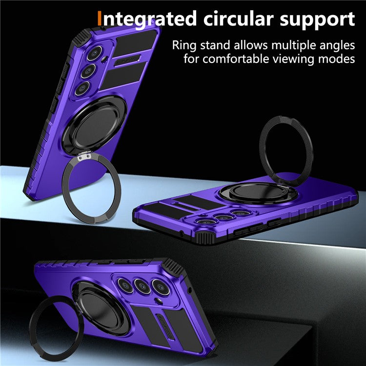 For Samsung Galaxy S23 FE Case Compatible with MagSafe Rotary Kickstand Anti-Drop TPU+PC Phone Cover - Purple