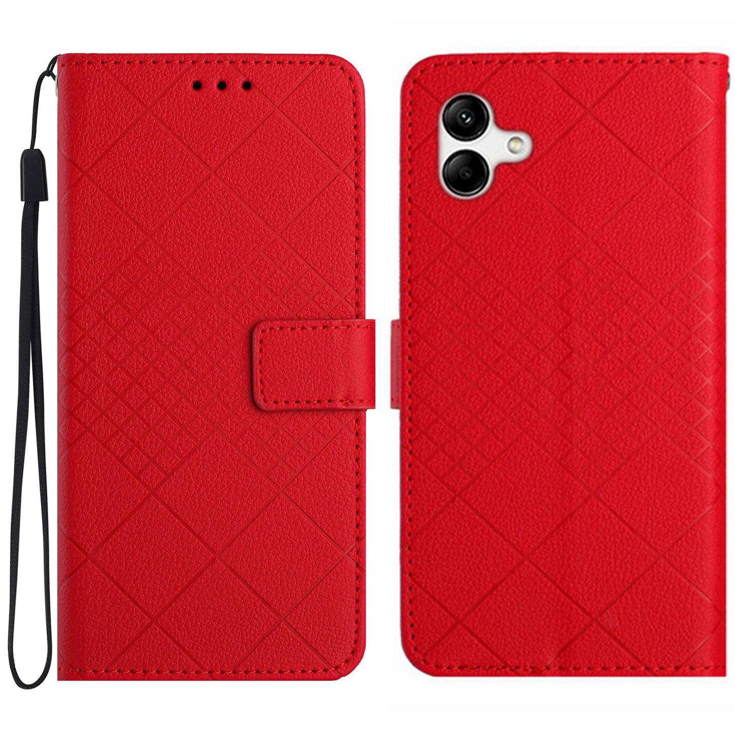 HT06 For Samsung Galaxy A06 Case PU Leather Wallet Flip Folio Phone Cover - Red