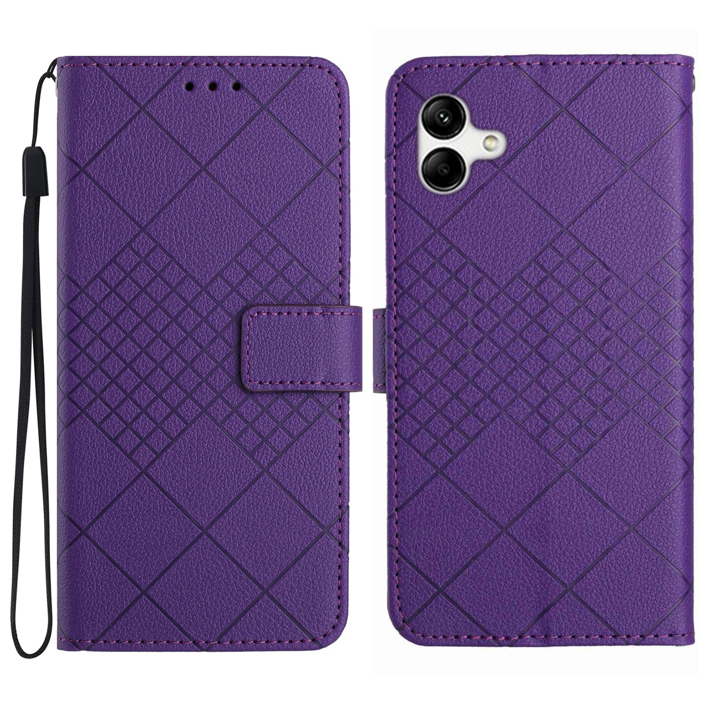 HT06 For Samsung Galaxy A06 Case PU Leather Wallet Flip Folio Phone Cover - Dark Purple