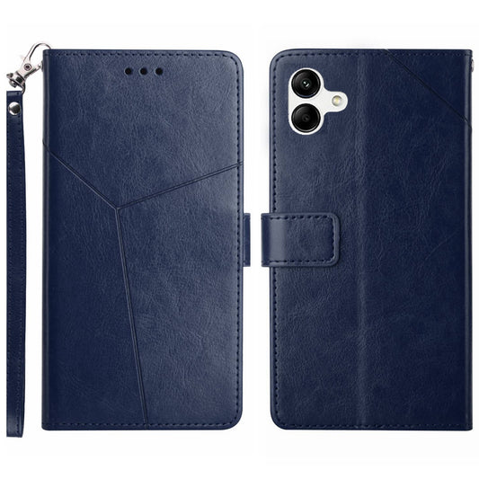 HT01 For Samsung Galaxy A06 Case Leather Phone Cover Y-Shaped Lines Imprint - Blue