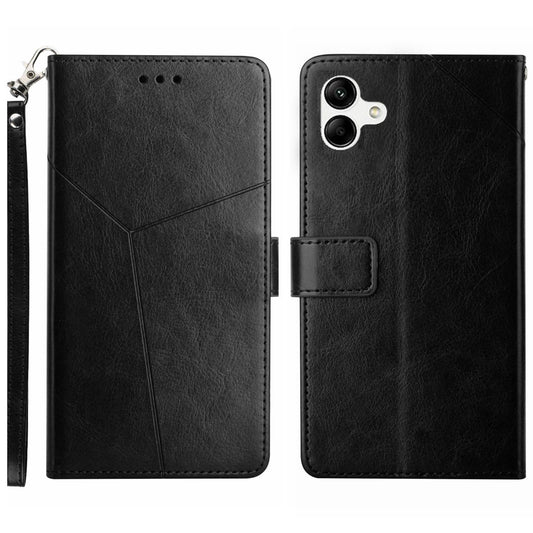 HT01 For Samsung Galaxy A06 Case Leather Phone Cover Y-Shaped Lines Imprint - Black