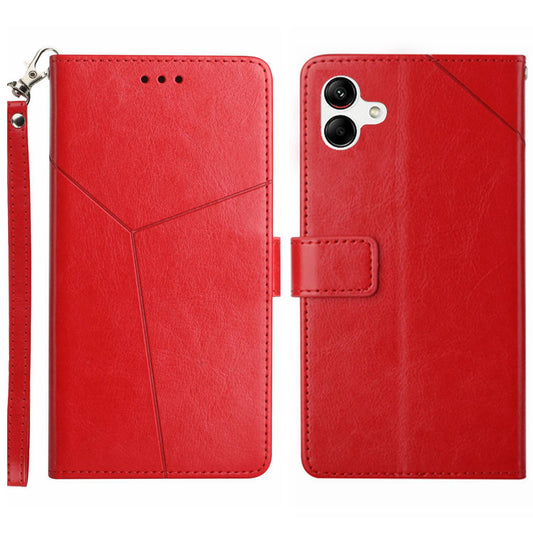 HT01 For Samsung Galaxy A06 Case Leather Phone Cover Y-Shaped Lines Imprint - Red