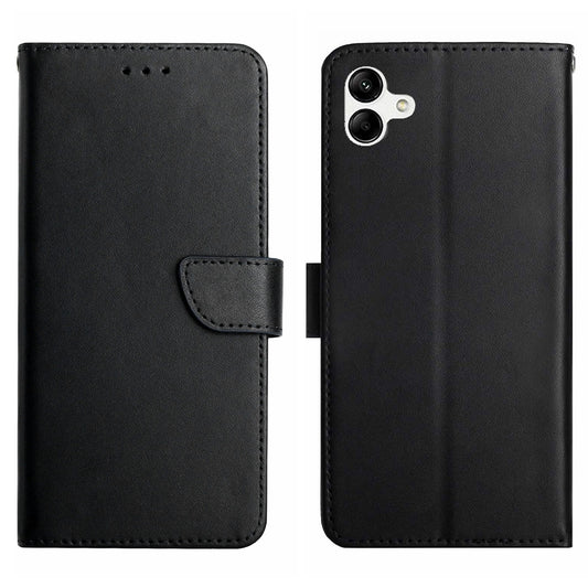 HT02 For Samsung Galaxy A06 Case Nappa Texture Genuine Cow Leather Phone Cover - Black