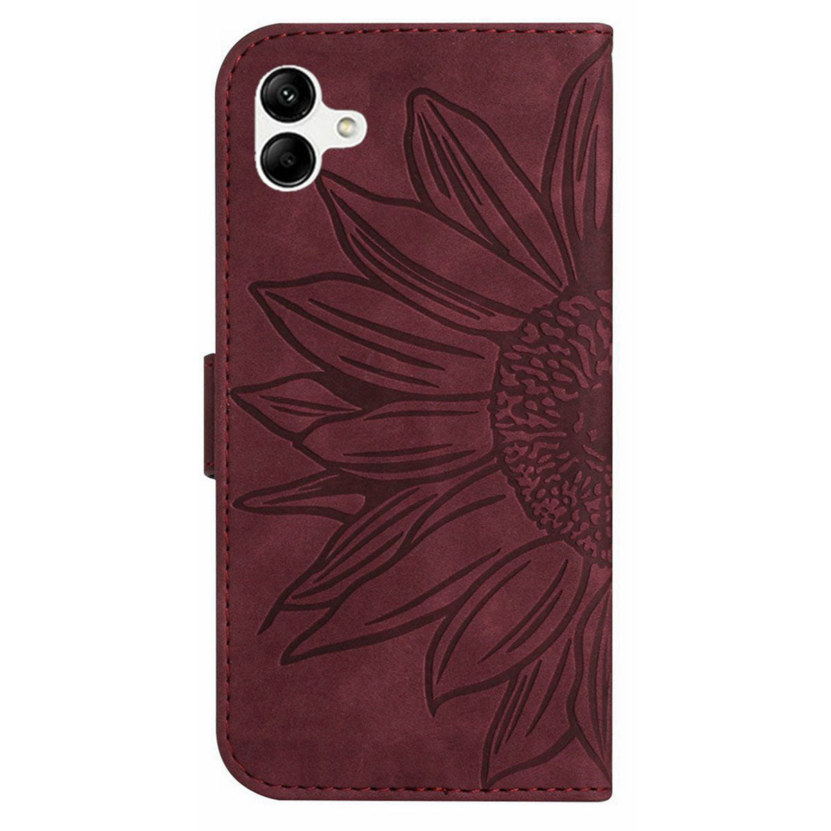 HT04 For Samsung Galaxy A06 Case Sunflower Leather Wallet Phone Cover with Wrist Strap - Wine Red
